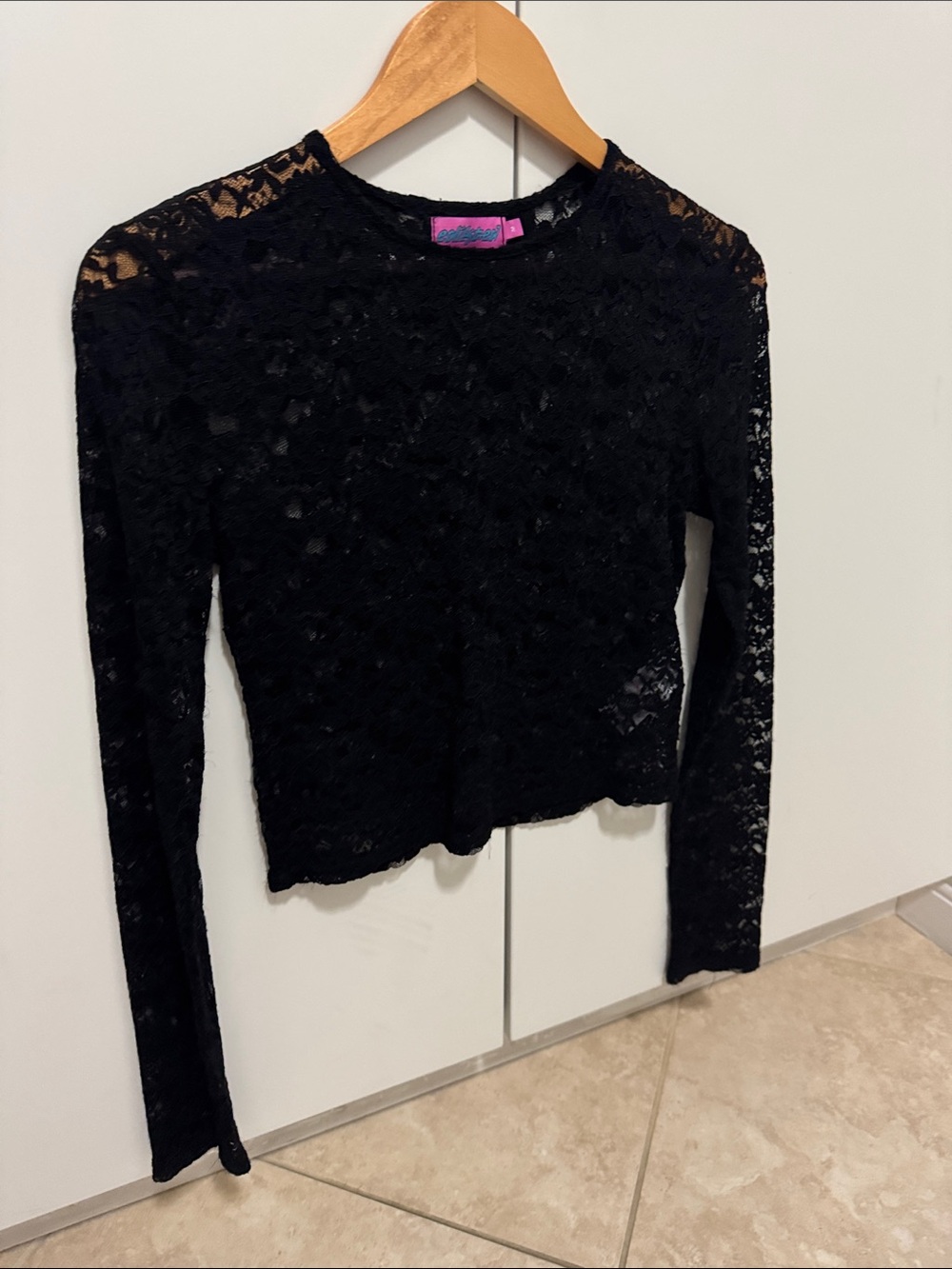 Edikted Black Lace Long-Sleeve Crop Top